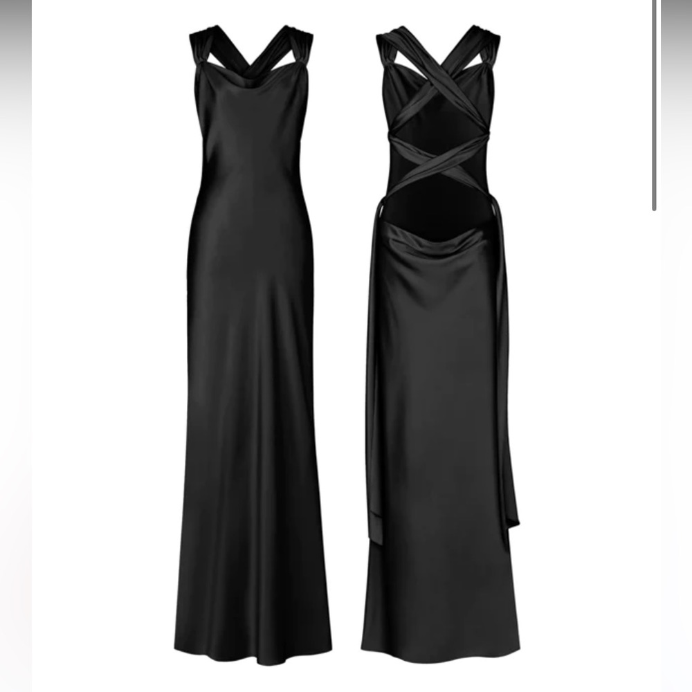 Multi-style silk black maxi dress